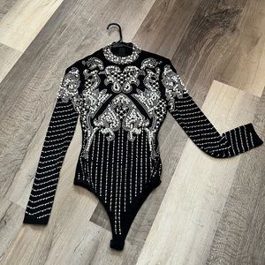 AKIRA Beaded Long-sleeve Bodysuit Sz M